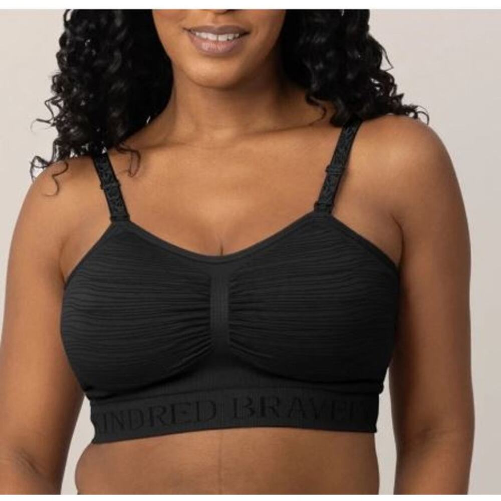 Kindred Bravely Medium Hands Free Pumping Nursing Bra Black Busty Stretch